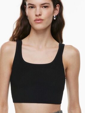 Babaton Black Ribbed Square-Neck Crop Top